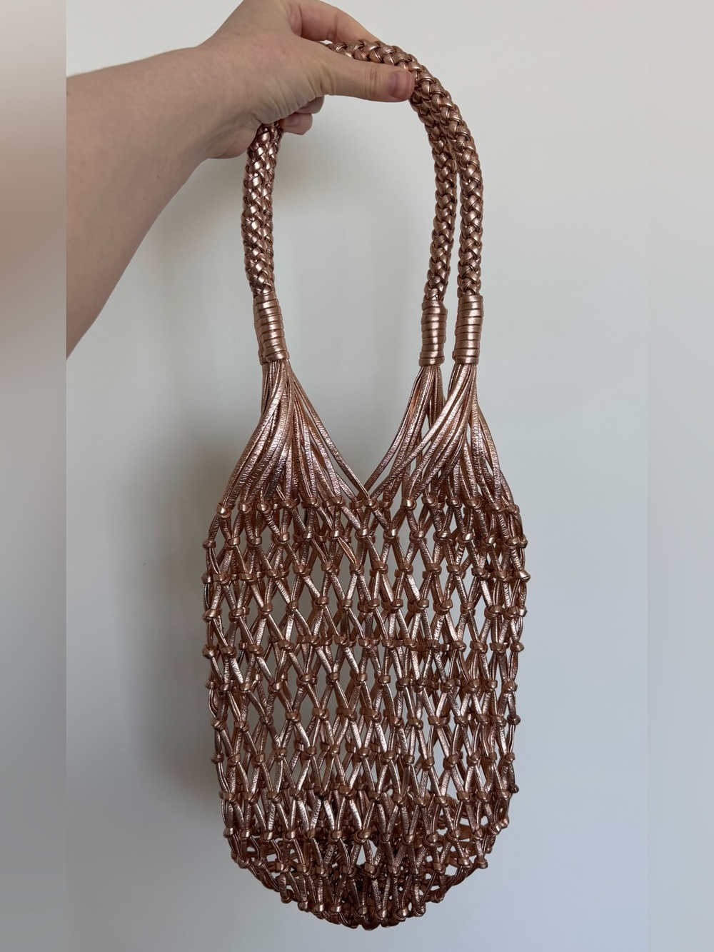 Real leather Woven Metallic Rose Gold Shoulder Bag, Italy